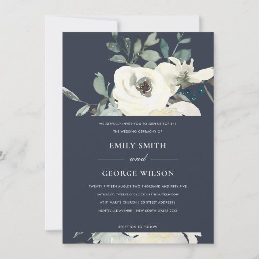 INVITATION MARIAGE DE BUNCH FLORAL FLORAL FLORALE MARINE IVOR (Devant)