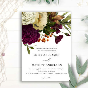 Invitation MARIAGE DE BUNCH FLORAL JAUNE vintage RETRO BURGUN