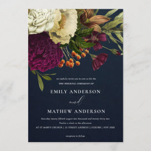 Invitation MARIAGE DE BUNCH FLORAL JAUNE vintage RETRO BURGUN