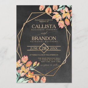 Invitation Mariage de Burange Orange Gold Black Floral Terrar
