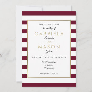 Invitation Mariage de Burgundy Stripe Faux Gold Foil