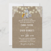Invitation Mariage de Burlap pour lanternes et cordes rustiqu (Devant)