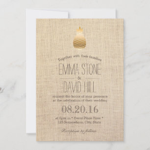 Invitation Mariage de Burlap Rustique pour ananas en or moder