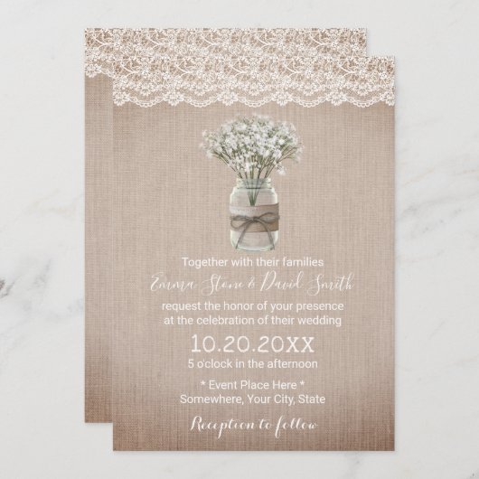 Invitation Mariage de Burlap rustique pour bébé souffle flora (Devant / Derrière)