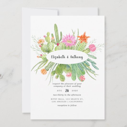 Invitation Mariage de cactus aquarelle (Devant)