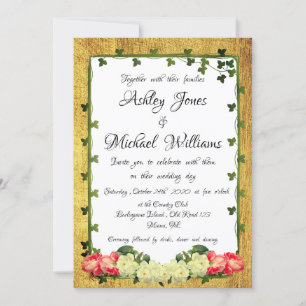Invitation Mariage de cadran d'or Russe Floral