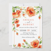 Invitation Mariage de cadre à fleurs orangées au coucher du s (Devant)