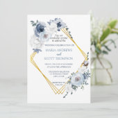 Invitation Mariage de cadre bleu bleu bleu floral or (Debout devant)