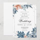 Invitation Mariage de cadre bleu-dusté (Devant / Derrière)
