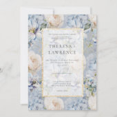 Invitation Mariage de cadre bleu et blanc floral rustique (Devant)