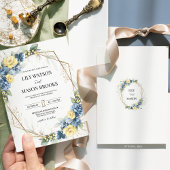 Invitation Mariage de cadre bleu et jaune Floral or Dusty