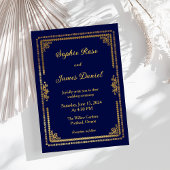 Invitation Mariage de cadre bleu et or de la marine de luxe