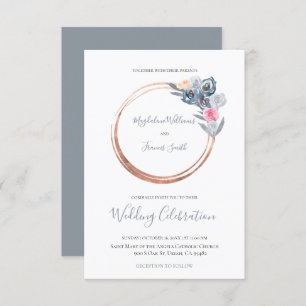 Invitation mariage de cadre bleu et rose rose