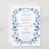 Invitation Mariage de cadre bleu Floral (Devant)