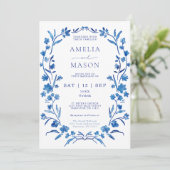 Invitation Mariage de cadre bleu Floral (Debout devant)
