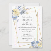 Invitation Mariage de cadre bleu floral Dusty (Devant)