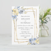 Invitation Mariage de cadre bleu floral Dusty (Debout devant)