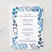 Invitation Mariage de cadre bleu, gris bleu et floral (Devant)