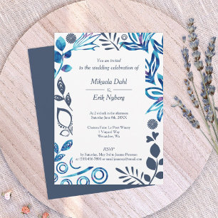 Invitation Mariage de cadre bleu, gris bleu et floral