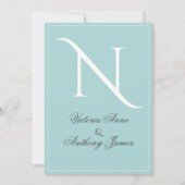 Invitation Mariage de cadre bleu initial Monogramme (Devant)