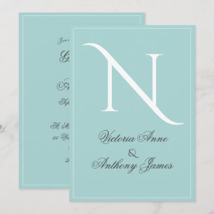 Invitation Mariage de cadre bleu initial Monogramme