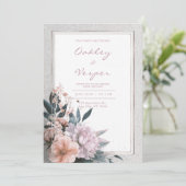 Invitation Mariage de cadre botanique rose doux (Debout devant)