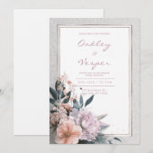 Invitation Mariage de cadre botanique rose doux (Devant / Derrière)