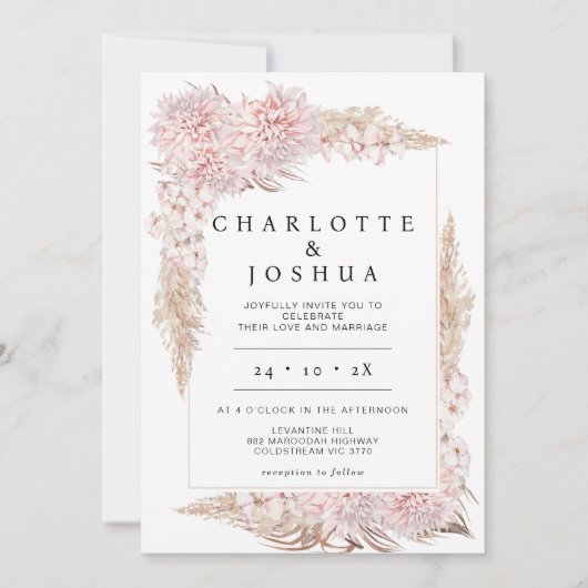 Invitation Mariage de cadre Brown Boho rose moderne (Devant)