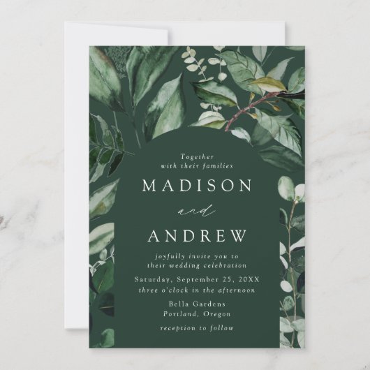 Invitation Mariage de cadre d'arc de verdure abondant (Devant)