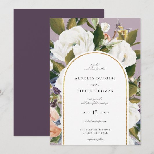 Invitation Mariage de cadre d'arc floral botanique sophistiqu (Devant / Derrière)