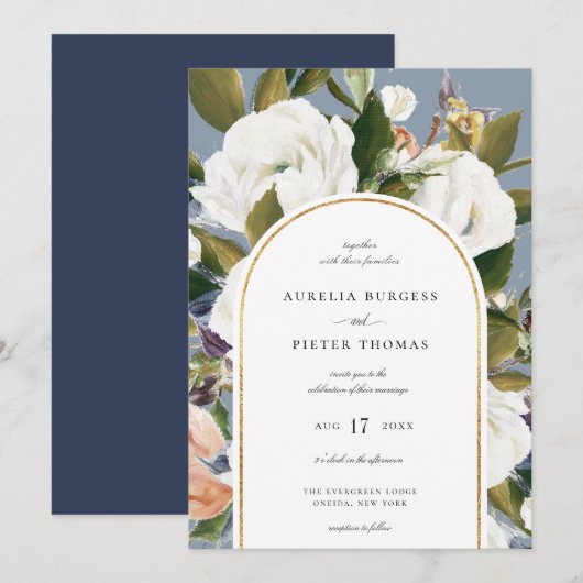 Invitation Mariage de cadre d'arc floral botanique sophistiqu (Devant / Derrière)
