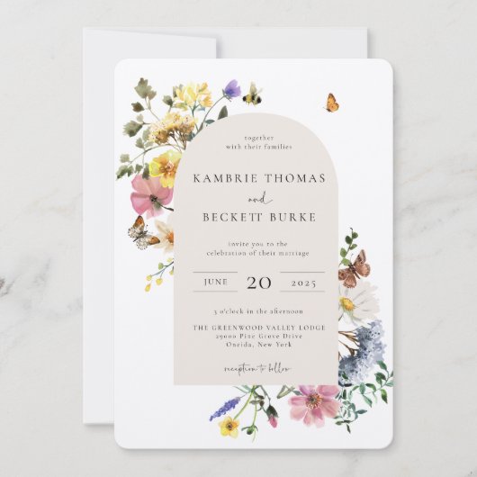 Invitation Mariage de cadre d'arc floral de prairie sauvage (Devant)