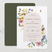 Invitation Mariage de cadre d'arc floral de prairie sauvage (Devant / Derrière)