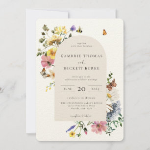 Invitation Mariage de cadre d'arc floral de prairie sauvage