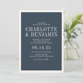 Invitation Mariage de cadre de bordure bleu classique élégant (Debout devant)
