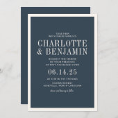 Invitation Mariage de cadre de bordure bleu classique élégant (Devant / Derrière)