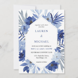 Invitation Mariage de cadre de bouquet bleu blanc personnalis