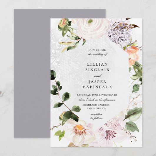 Invitation Mariage de cadre de dentelle géométrique floral bo (Devant / Derrière)