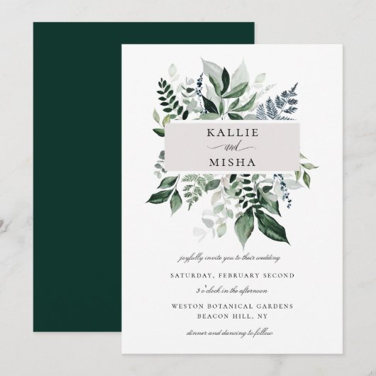 Invitation Mariage de cadre de feuillage botanique naturel (Devant / Derrière)