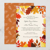 Invitation Mariage de cadre de feuilles d'automne de Gouache (Devant / Derrière)