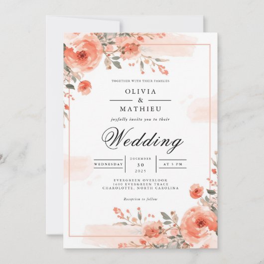 Invitation Mariage de cadre de fleur de corail (Devant)
