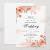 Invitation Mariage de cadre de fleur de corail (Devant / Derrière)