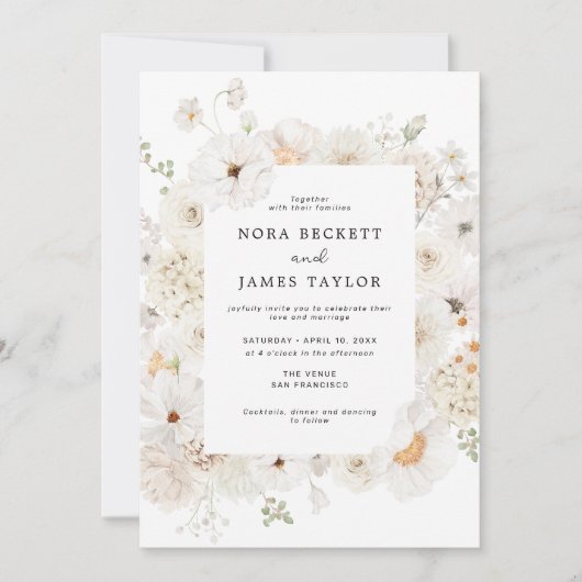 Invitation Mariage de cadre de fleurs blanches (Devant)