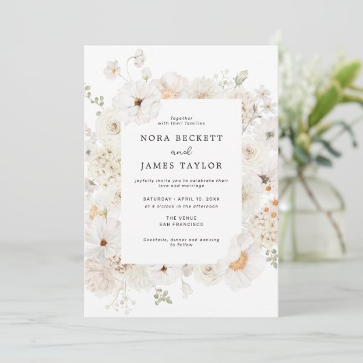 Invitation Mariage de cadre de fleurs blanches (Debout devant)
