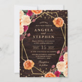 Invitation Mariage de cadre de fleurs rouges et orange (Devant)