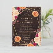 Invitation Mariage de cadre de fleurs rouges et orange (Debout devant)