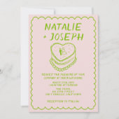 Invitation Mariage de cadre de gâteau tout rose d'une main ti (Devant)