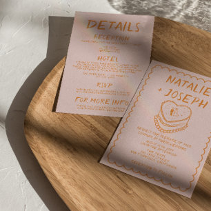 Invitation Mariage de cadre de gâteau tout rose d'une main ti