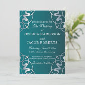 Invitation Mariage de cadre de luxe Silver & Turquoise Filigr (Debout devant)