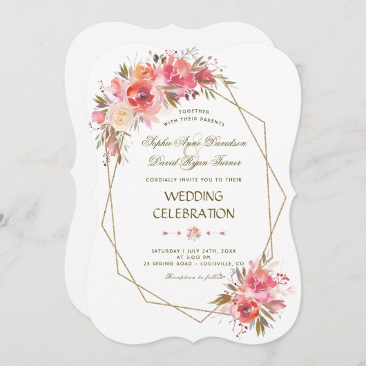 Invitation Mariage de cadre de Parties scintillant or flush (Devant / Derrière)